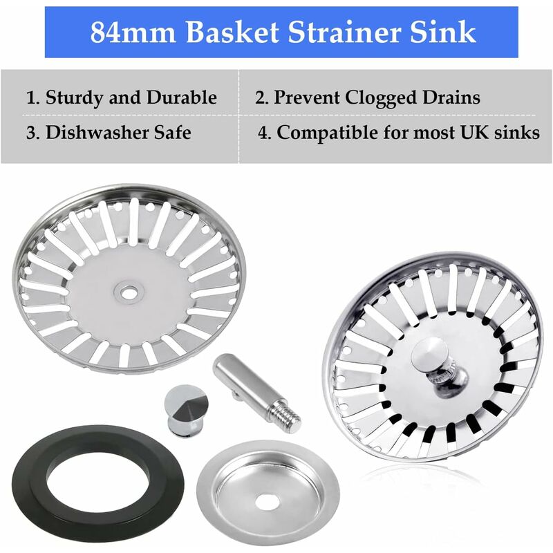 2 Pack Sink Strainer Plug, 84Mm Sink Drain Plug Replacement, Stainless Steel Sink Filter Stopper For Kitchen Or - Image 4