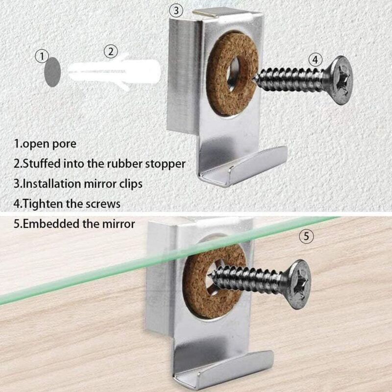 Wall Mount Mirror Bracket, Mirror Holders, Adjustable Wall Mount Mirror Clip Mirror Clamp, For Wall Mirror For - Image 2