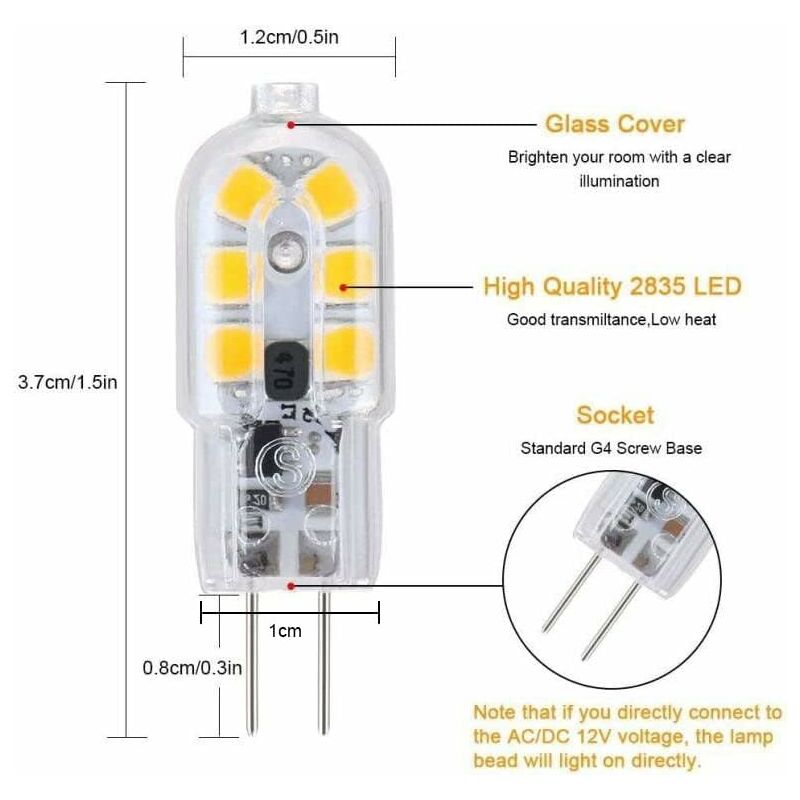 G4 LED Bulb, 5-Pack Warm White 30W Halogen Bulbs Equivalent, 3W G4 LED Bulb Energy Saving For Range Hood Bulbs, Ac/Dc - Image 2