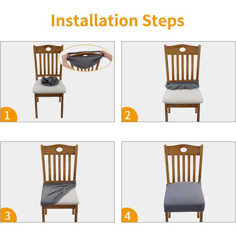 4 pcs Stretch Chair Covers Jacquard Embossed Removable Washable For Dining ROom Kitchen Office Hotel (With Back Straps) - Image 3