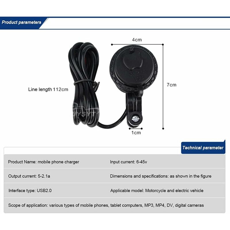 Motorcycle Usb Car Charger, 5V/2.1A Waterproof Motorcycle Usb Charger Socket With On/Off Switch Handlebar Mount Power - Image 2