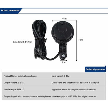 Motorcycle Usb Car Charger, 5V/2.1A Waterproof Motorcycle Usb Charger Socket With On/Off Switch Handlebar Mount Power - Image 2