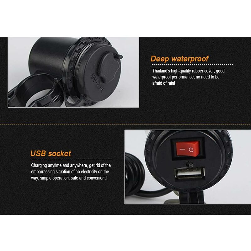 Motorcycle Usb Car Charger, 5V/2.1A Waterproof Motorcycle Usb Charger Socket With On/Off Switch Handlebar Mount Power - Image 4