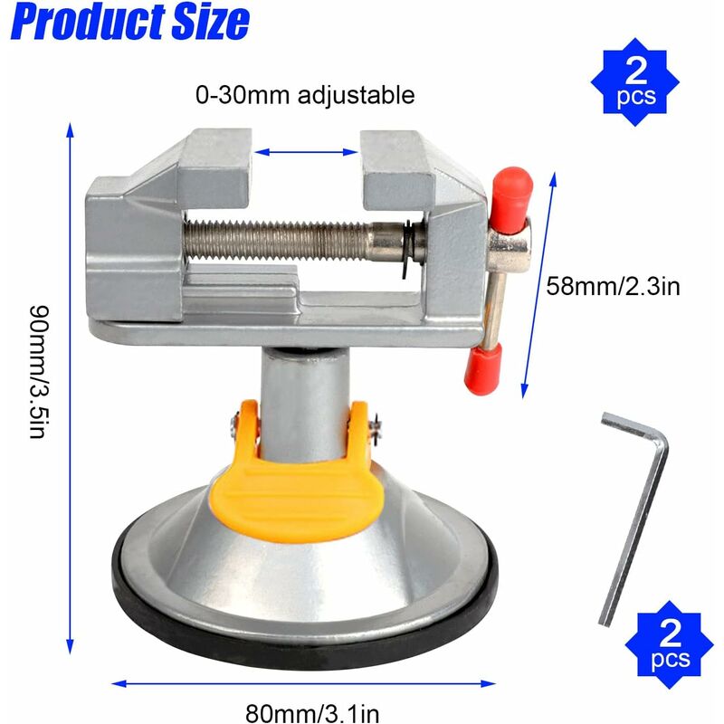 2 pcs Bench Vise Small Swivel Vise, Mini 360° ROtation Vise With Suction Cup, 30Mm, Table Vise Clamp For Hobby Jewelry, - Image 2