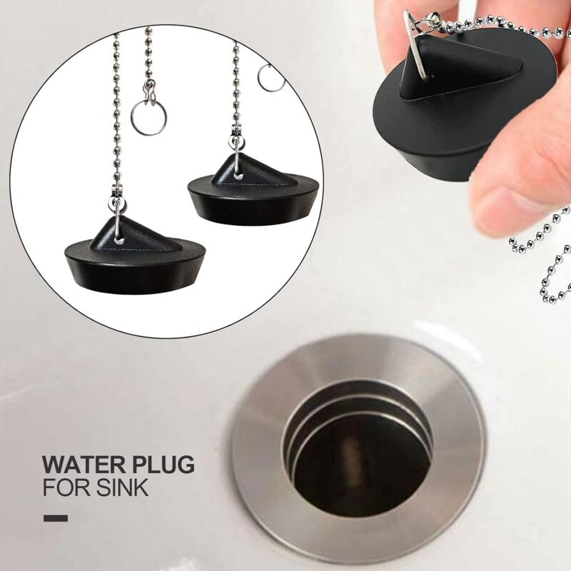 2 Pieces Rubber Sink Plug With Ball Chain Stopper, Universal Stainless Steel Sink Plug With Hook For Kitchen Sink Or - Image 3