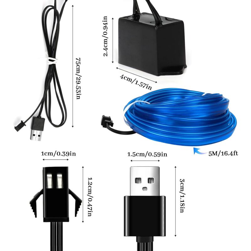 5M Car Interior Lighting,LED Car Interior,5V El Wire LED Light Strip For Car Interior,LED Car Interior Light Wire,Auto - Image 2