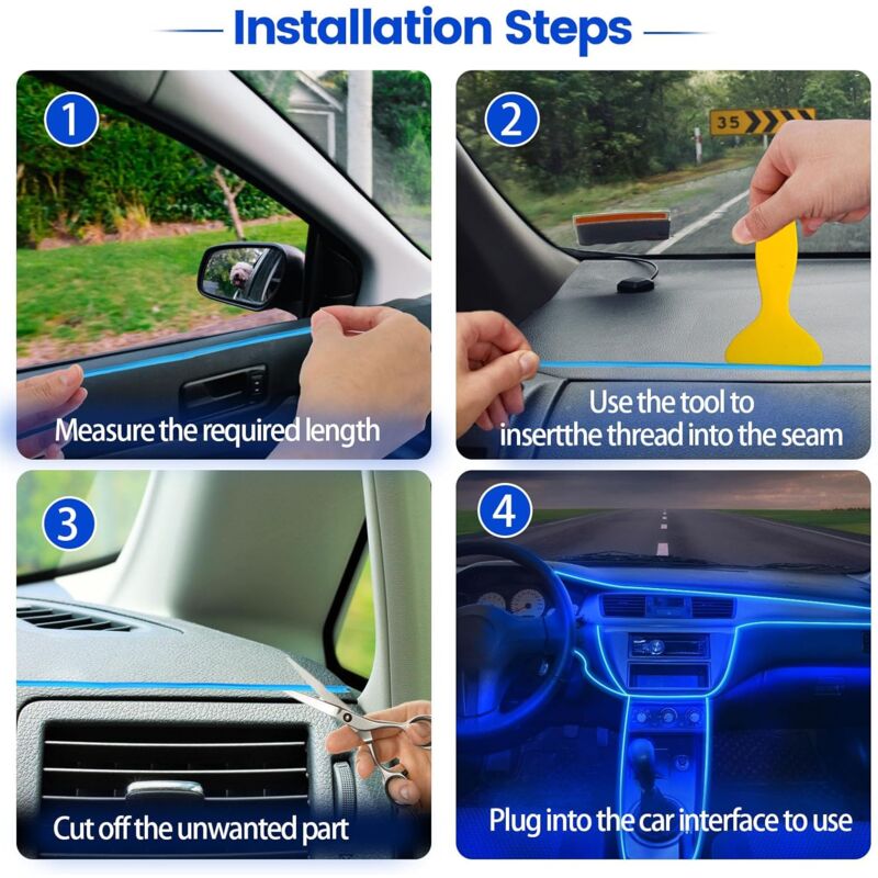 5M Car Interior Lighting,LED Car Interior,5V El Wire LED Light Strip For Car Interior,LED Car Interior Light Wire,Auto - Image 3