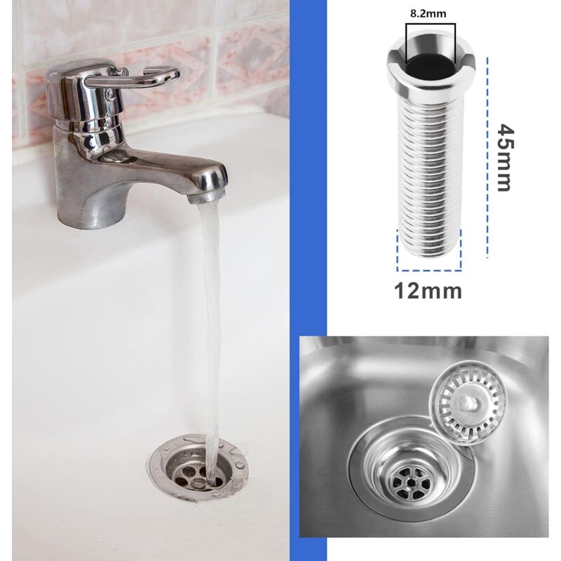 2 pcs 304 Stainless Steel Kitchen Sink Strainer Screws Waste Strainer Threaded Screw Connector M12×45Mm Sink Bolt Screw - Image 2