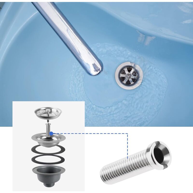 2 pcs 304 Stainless Steel Kitchen Sink Strainer Screws Waste Strainer Threaded Screw Connector M12×45Mm Sink Bolt Screw - Image 3