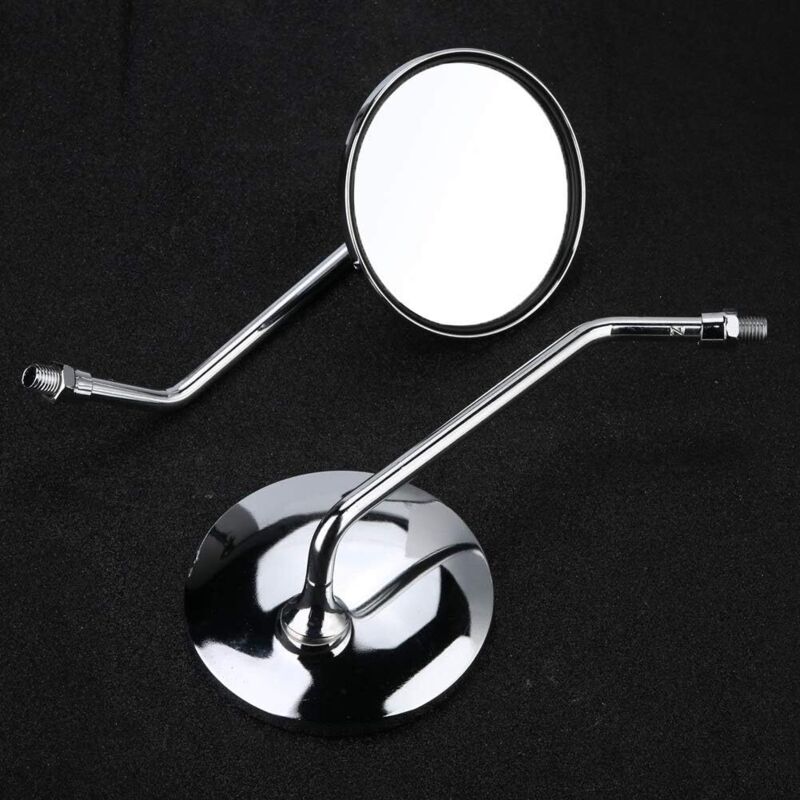 Rearview Mirror - 1 Pair 10Mm ROund Chrome Silver Motorcycle Rearview Mirrors. Left And Right Side Mirror. - Image 2
