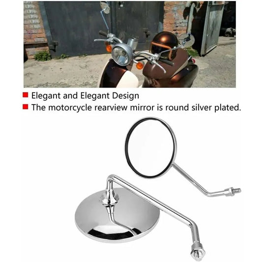 Rearview Mirror - 1 Pair 10Mm ROund Chrome Silver Motorcycle Rearview Mirrors. Left And Right Side Mirror. - Image 4