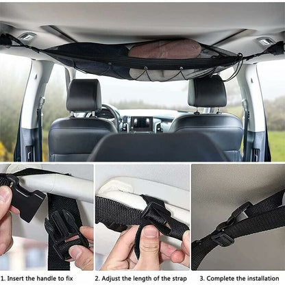 Car Storage Net 90Cmx65Cm, Multifunctional Organizer With Zipper With 2 Car Seat Hooks, Camping Car Storage Net, Car - Image 4