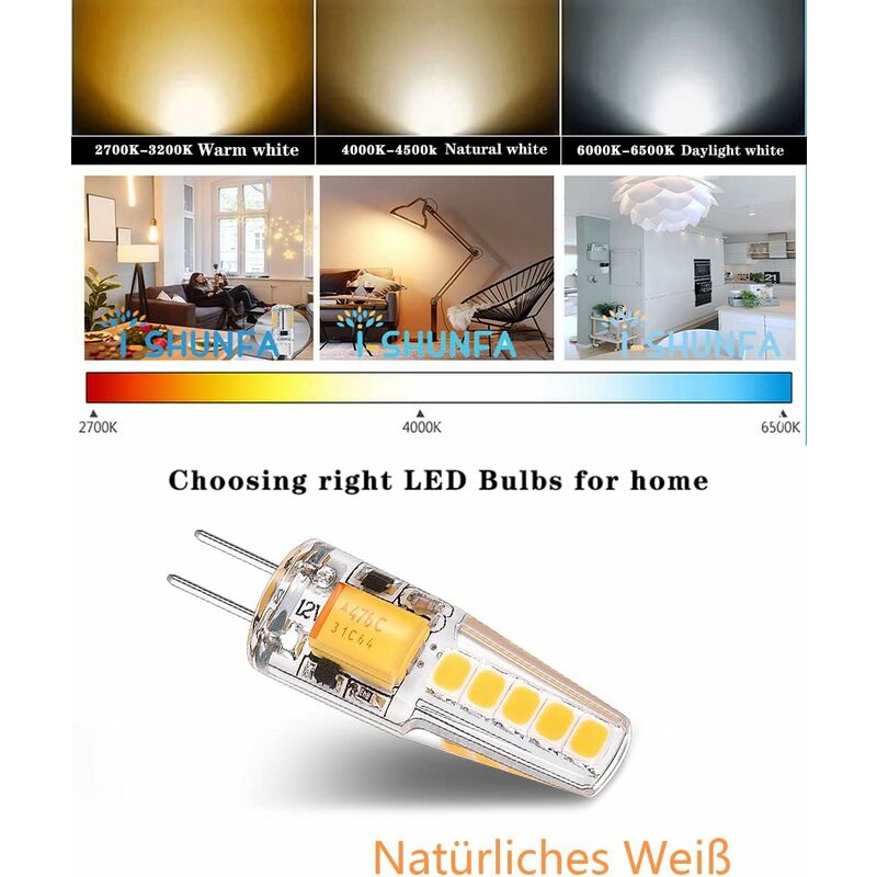 5 Pack G4 LED Bulbs Natural White 4000K Ac/Dc 12V 3W 200Lm Replacement G4 20W Halogen No Dimming No Flicker LED Pin - Image 3