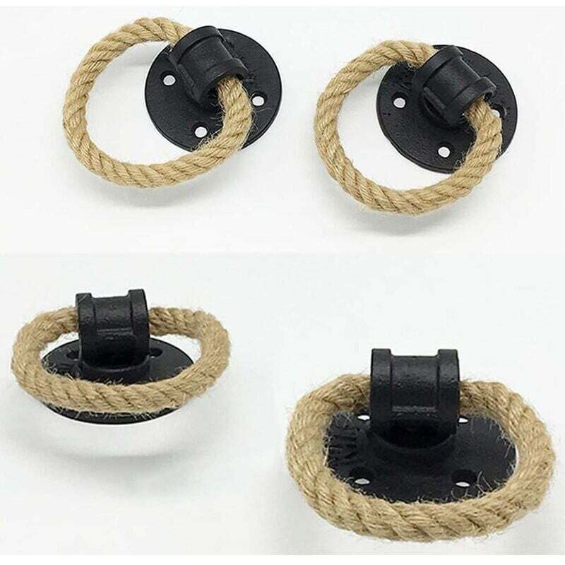 2 pcs Vintage Hemp ROpe Wrought Iron Handle Wooden Door Handles Cabinet Knobs Sliding Door Handle Drawer Pull Ring - Image 3