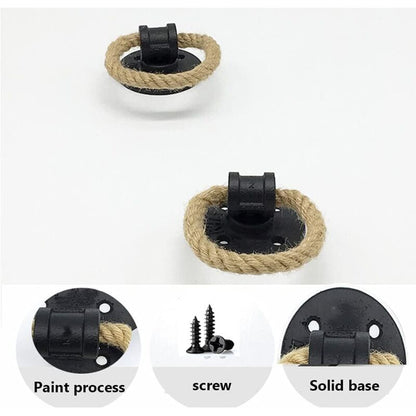 2 pcs Vintage Hemp ROpe Wrought Iron Handle Wooden Door Handles Cabinet Knobs Sliding Door Handle Drawer Pull Ring - Image 4