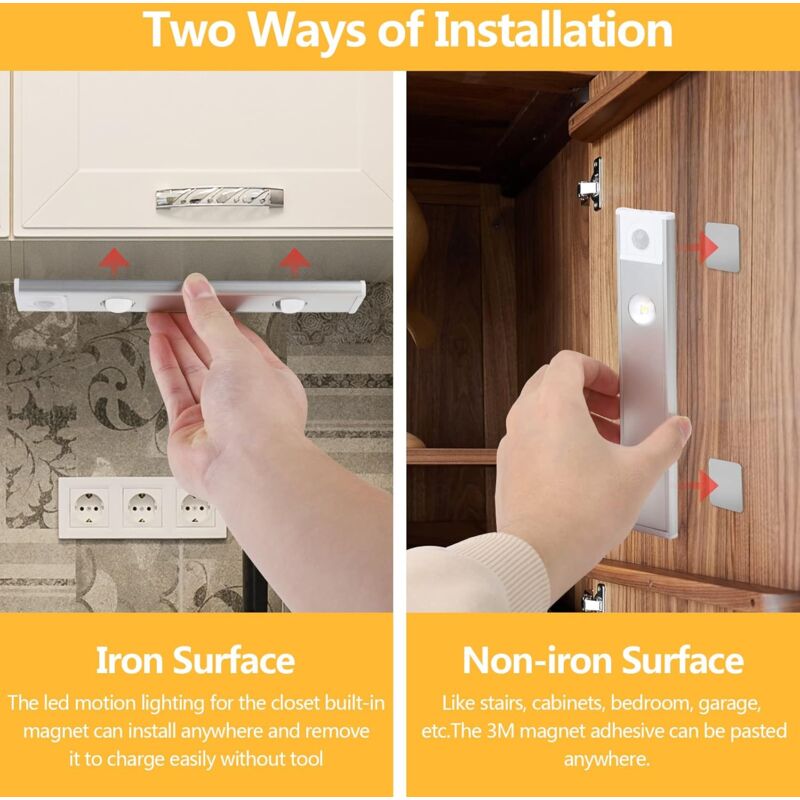 2 pcs Wireless LED Closet Lights, Dimmable Under Cabinet Lights, Motion Sensor, 3 Lighting Modes, Closet Light For - Image 3