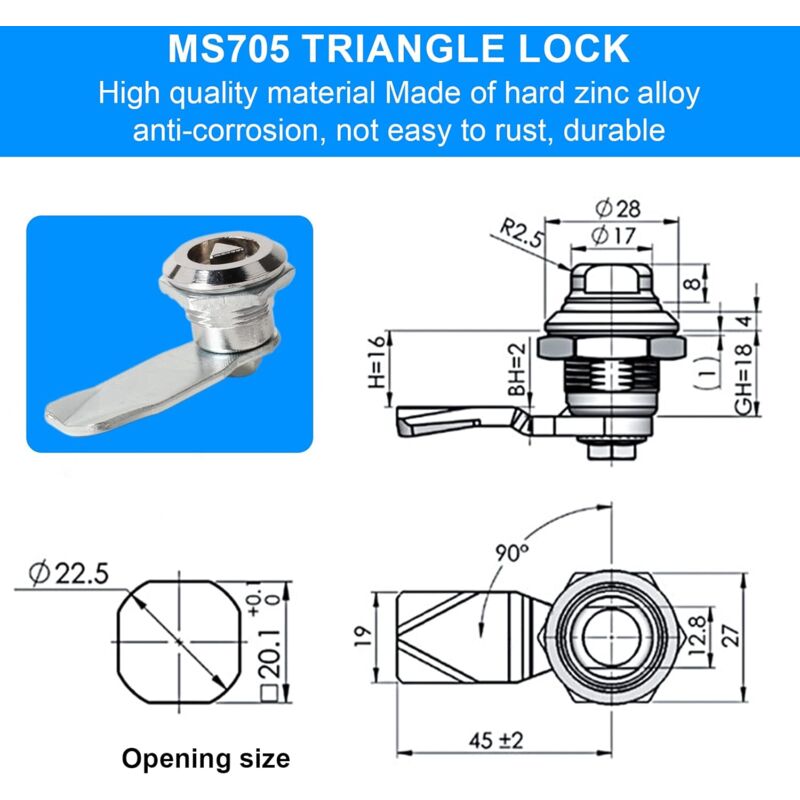 2 Sets Mailbox Lock 20Mm Furniture Lock Socket Lock With Triangle Key Locker Mailbox Security Zinc Alloy Triangle Key - Image 3