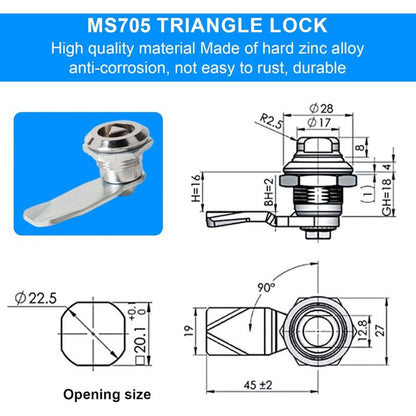 2 Sets Mailbox Lock 20Mm Furniture Lock Socket Lock With Triangle Key Locker Mailbox Security Zinc Alloy Triangle Key - Image 3