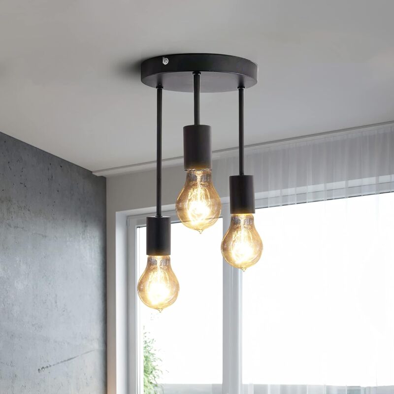 Retro Ceiling Light, 3 Sockets For E27 Bulbs, Industrial Pendant Lamp Metal Retro Vintage Pendant Lights Ceiling Lamp - Image 2