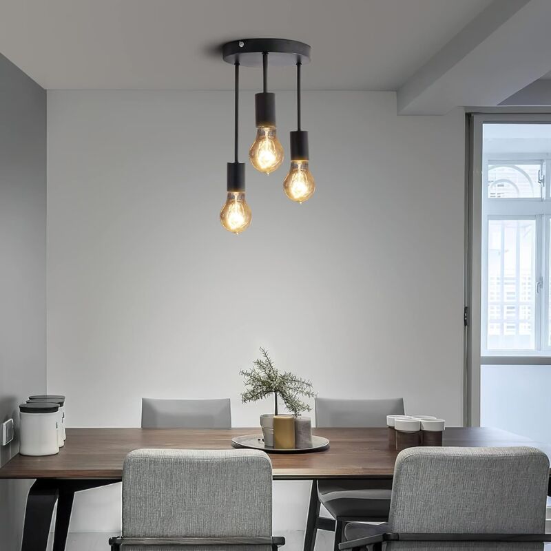 Retro Ceiling Light, 3 Sockets For E27 Bulbs, Industrial Pendant Lamp Metal Retro Vintage Pendant Lights Ceiling Lamp - Image 3
