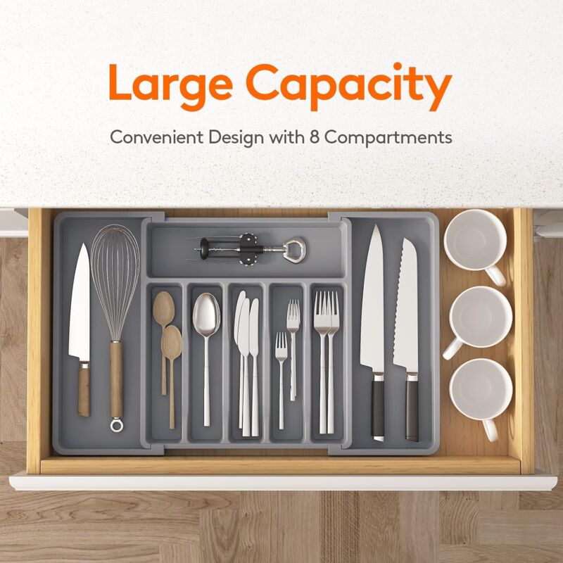 Cutlery Tray, Expandable Utensil Tray For Drawer, Adjustable Drawer Organizer For Kitchen, Compact Plastic Storage For - Image 2