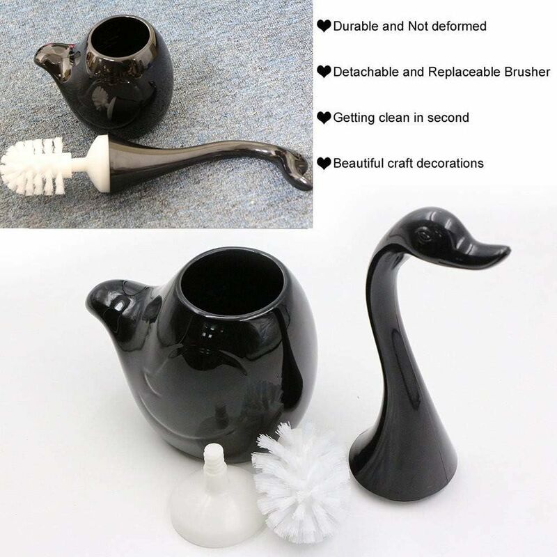Swan Shape Toilet Brush Set, Toilet Brush Holder, Toilet Brush Holder And Stand, For Bathroom (Black) - Image 3