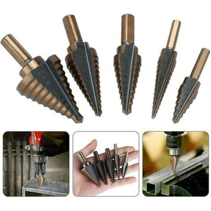 5 pcs Metal Step Drill Bit, 5-35Mm Hss Titanium Conical Triangle Metal Step Cutter For Steel, Wood, Brass, Aluminum, Pvc - Image 3