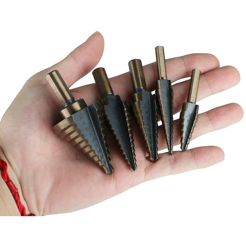 5 pcs Metal Step Drill Bit, 5-35Mm Hss Titanium Conical Triangle Metal Step Cutter For Steel, Wood, Brass, Aluminum, Pvc - Image 4