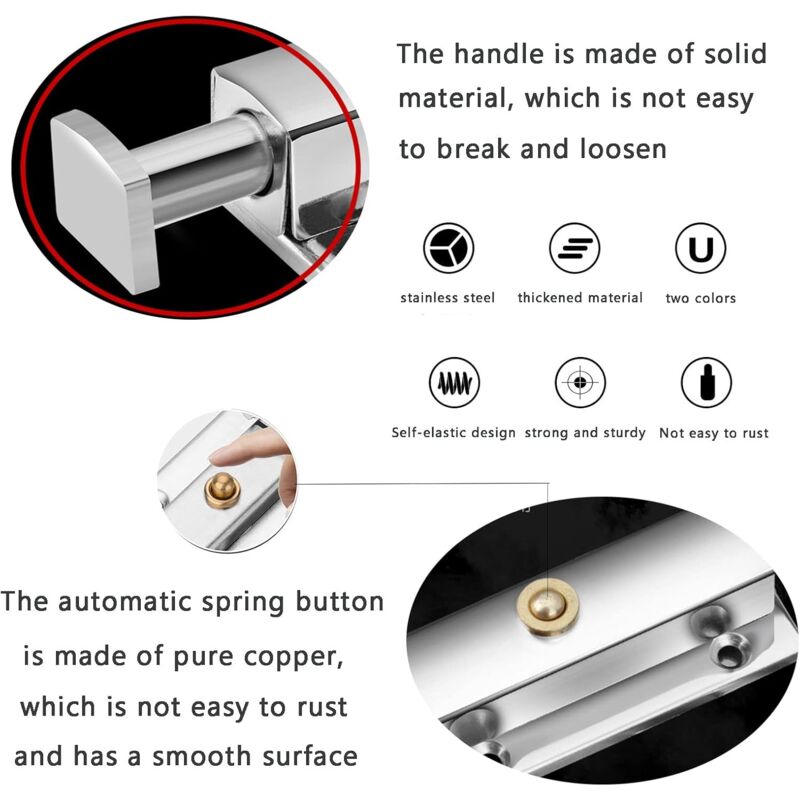 2 pcs Interior Door Lock, Bathroom Door Lock With Spring Knob, Silver, Black Automatic Door Lock 4 Inch/100Mm, For - Image 3