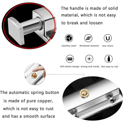 2 pcs Interior Door Lock, Bathroom Door Lock With Spring Knob, Silver, Black Automatic Door Lock 4 Inch/100Mm, For - Image 3