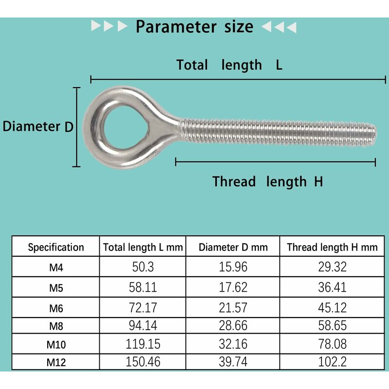 M6 304 Stainless Steel Ring Long Screw Threaded ROd Ring Bolt 10 pcs - Image 2