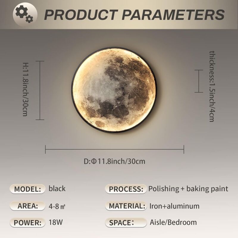 Indoor Wall Light, Modern 15W LED Wall Lamp Circle Design, 6500K Wall Lights Adjustable, Black, For Bedroom, Living - Image 2