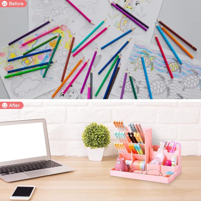 Desk Organizer, 5 Pieces Multifunctional Desk Pen Holder, Plastic Desk Storage Organizer For Kids For Stationery, - Image 2