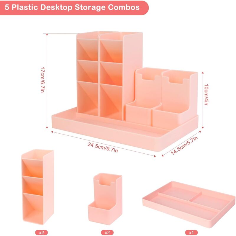 Desk Organizer, 5 Pieces Multifunctional Desk Pen Holder, Plastic Desk Storage Organizer For Kids For Stationery, - Image 3