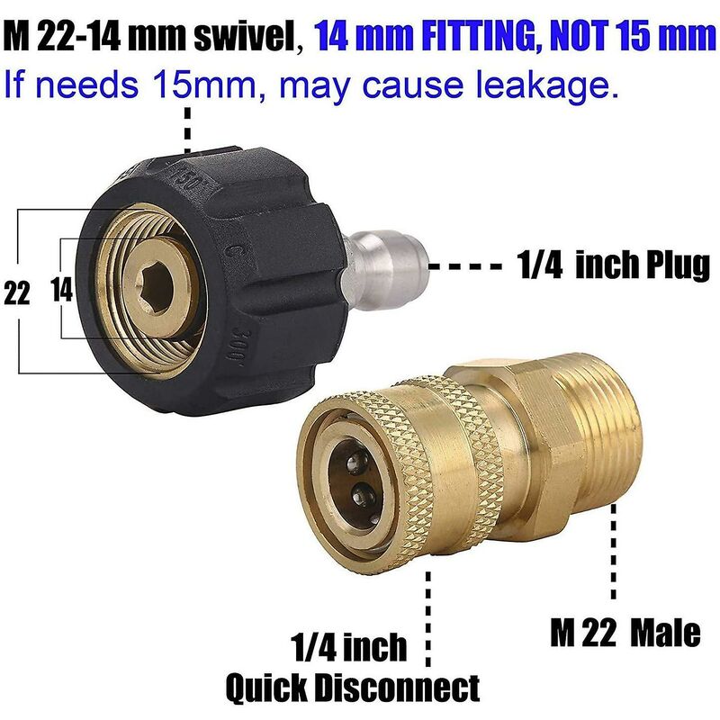 Pressure Washer Adapter Set M22 To 1/4 Inch Quick Connect Kit, M22 14Mm To 1/4 Inch Quick Connect Kit - Image 4