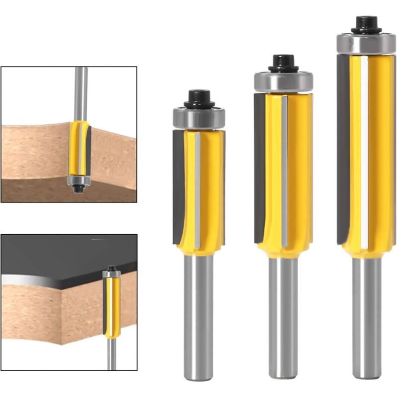 3 pcs ROuter Bit, 4 Flute Shank Copy Cutter With Top Bearing Straight Flush Trim Bit Carbide Woodworking Milling Cutter - Image 3