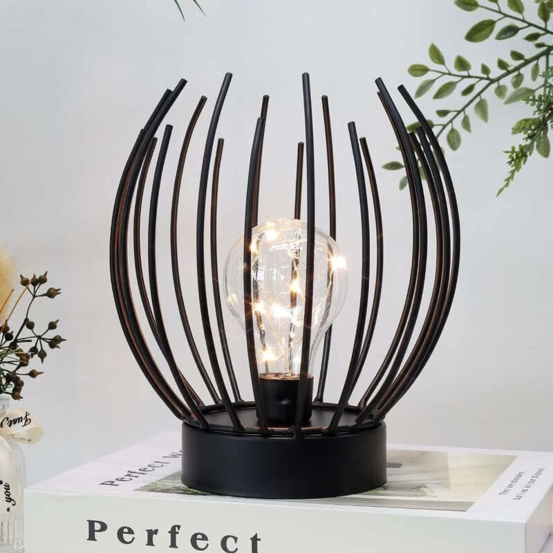 Metal Cage Table Lamp Cordless Battery Operated Lamp With Edison Style LED Bulb Ideal For Weddings, Parties, Patio - Image 2