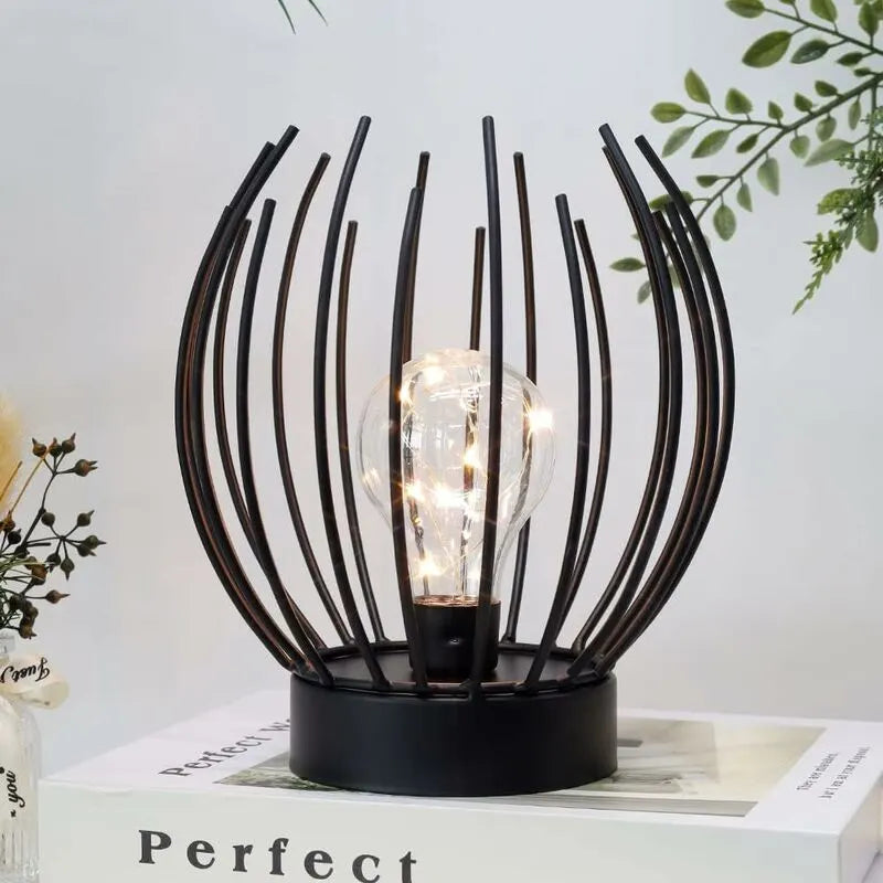 Metal Cage Table Lamp Cordless Battery Operated Lamp With Edison Style LED Bulb Ideal For Weddings, Parties, Patio - Image 2