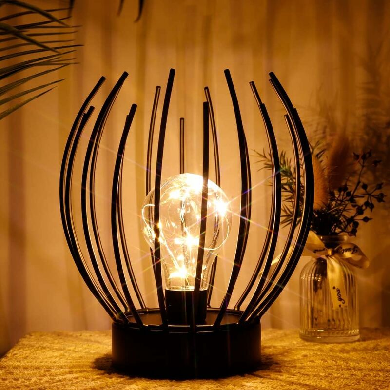 Metal Cage Table Lamp Cordless Battery Operated Lamp With Edison Style LED Bulb Ideal For Weddings, Parties, Patio - Image 4