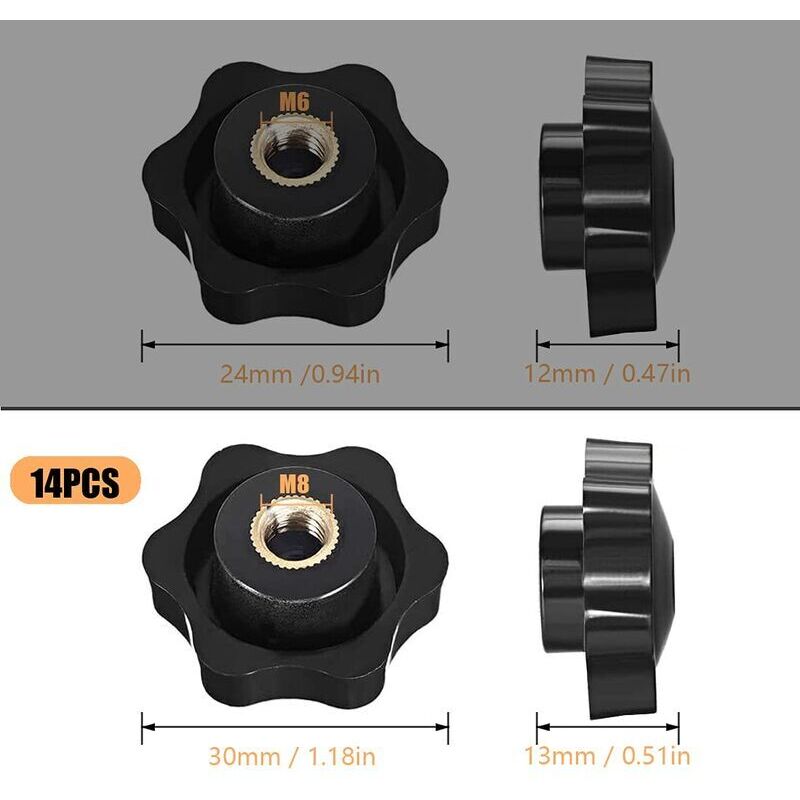 M8 Female Thread Clamping Knob, Star Head Clamping Nuts Knob, Clamping Nuts Star Shape Handle, Female Thread Black - Image 3