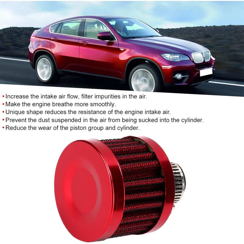 Air Filter, 25Mm 1In Mini Cold Crankcase Breather Turbo Fan Air Intake Filter For Car Motorcycle(Red) - Image 2