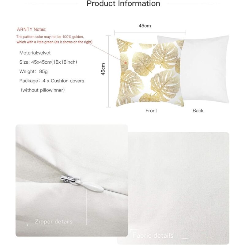 Pillowcase 45X 45Cm, Modern Sofa Cushion Cover Beautiful Car Sofa Cushion Covers Home Decor Protectors (Golden - Image 4