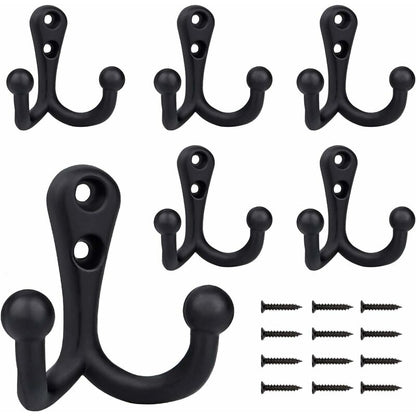 6 Pieces Retro Coat Hooks Double Metal Hooks Black Retro Coat Hooks For Coat Rack Bathroom Kitchen