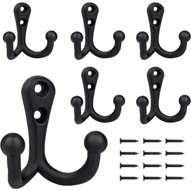 6 Pieces Retro Coat Hooks Double Metal Hooks Black Retro Coat Hooks For Coat Rack Bathroom Kitchen - Image 2