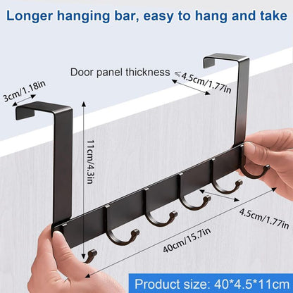 Coat Rack For Door, Black Stainless Steel Coat Hook, 6 Hooks Coat Rack For Bedroom Bathroom Kitchen Door Türhaken-6 - Image 2