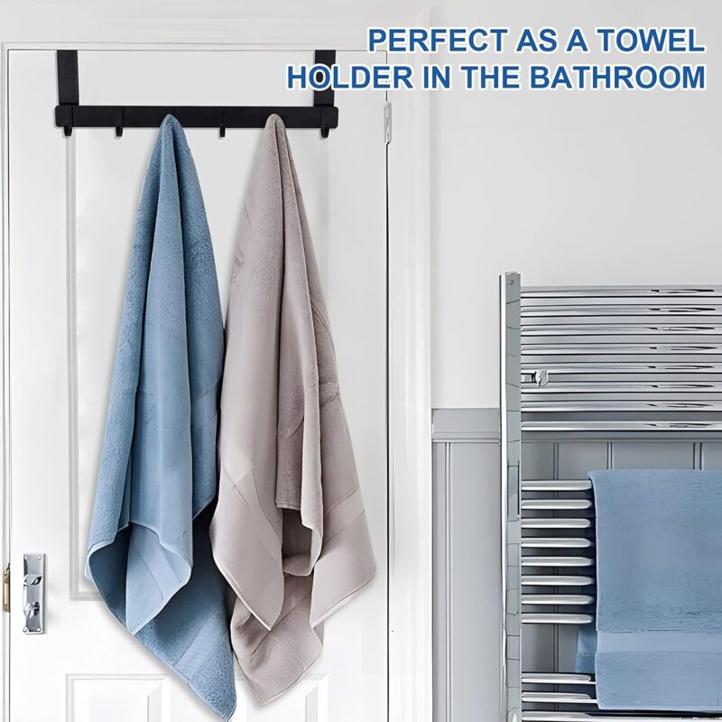 Coat Rack For Door, Black Stainless Steel Coat Hook, 6 Hooks Coat Rack For Bedroom Bathroom Kitchen Door Türhaken-6 - Image 4