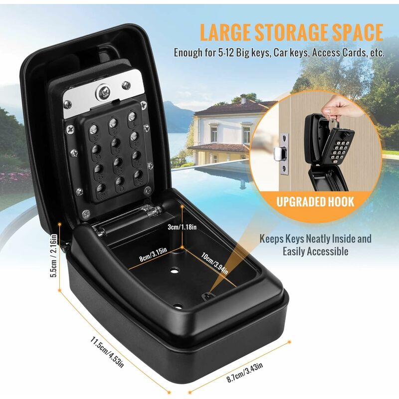 Outdoor Security Key Box, Large Wall Mounted Key Box With 12 Digit Code, Waterproof And Rustproof Security Key Box For - Image 2