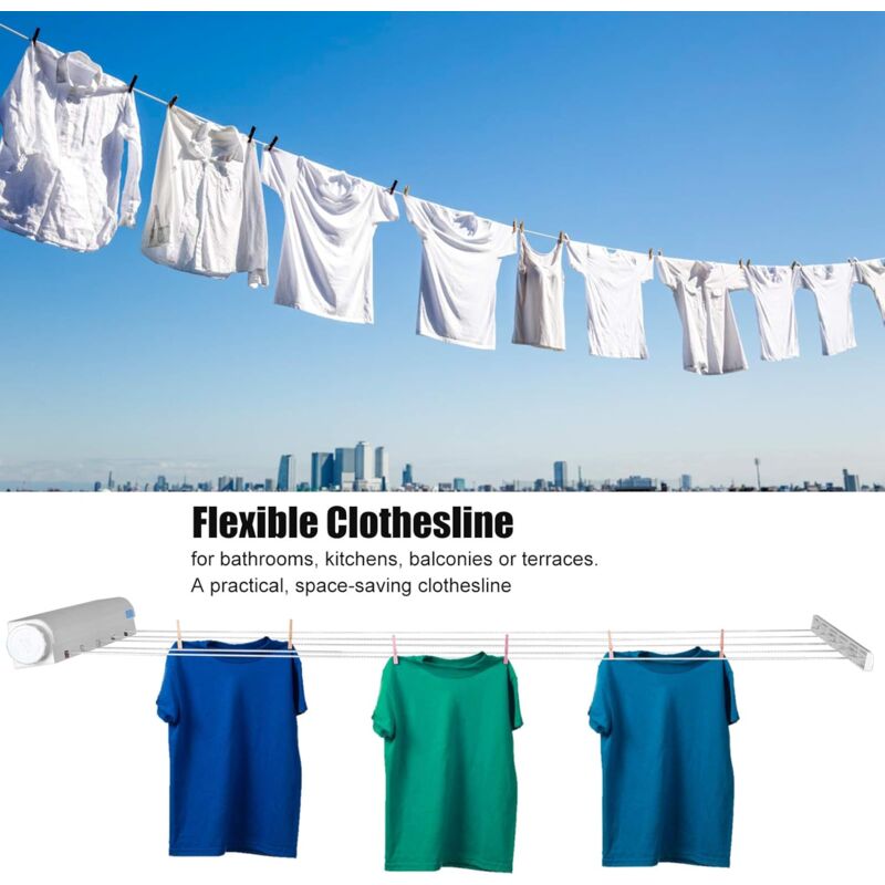 Retractable Clothesline Portable Home Indoor Outdoor Plastic Clothes Drying ROpe Wall Mount Compact Clothes Line - Image 3
