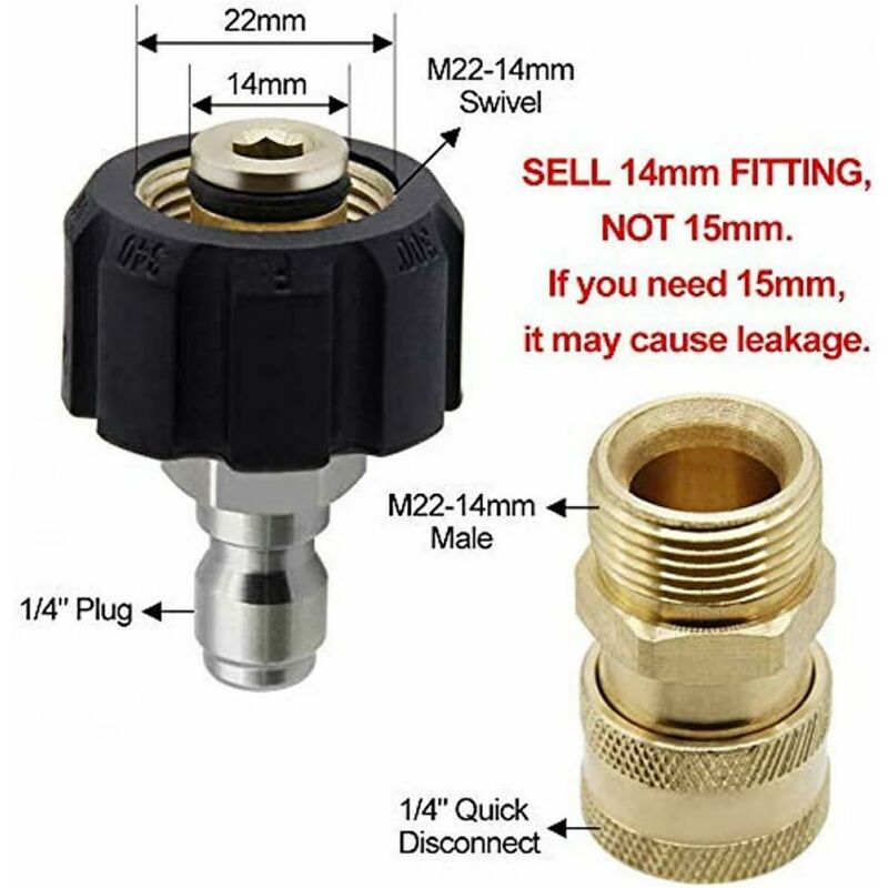 M22-14 Pressure Washer Adapter Set, 3/8 Quick Connect Swivel Adapters, Male High Pressure Water Gun, Garden Hose - Image 2