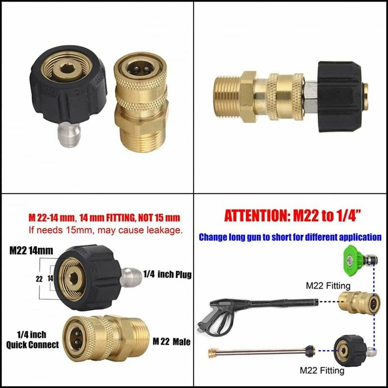 M22-14 Pressure Washer Adapter Set, 3/8 Quick Connect Swivel Adapters, Male High Pressure Water Gun, Garden Hose - Image 3